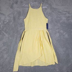 Habitual Kid Girls A-Line Dress Yellow Striped Linen Tulip Hem Belted 16 New